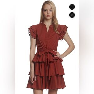 Stellah Eyelet Ruffle Trim Belted Mini Dress NWT size M